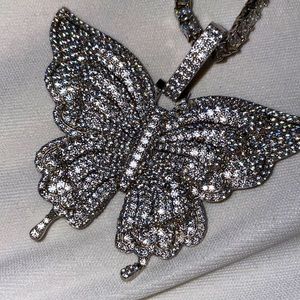 Unisex soild .925 silver butterfly pendent with .925 silver tennis chain